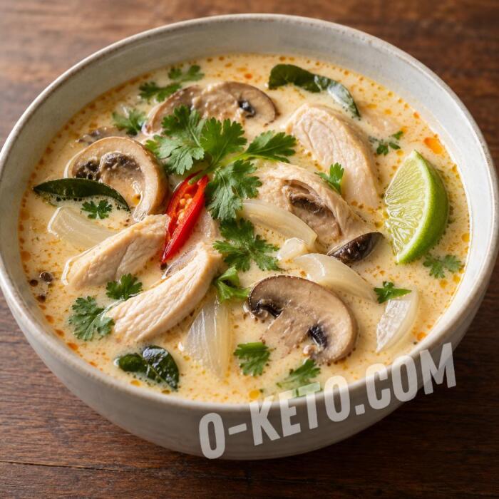 Supă thailandeză Tom Kha Kai cu pui și lapte de cocos