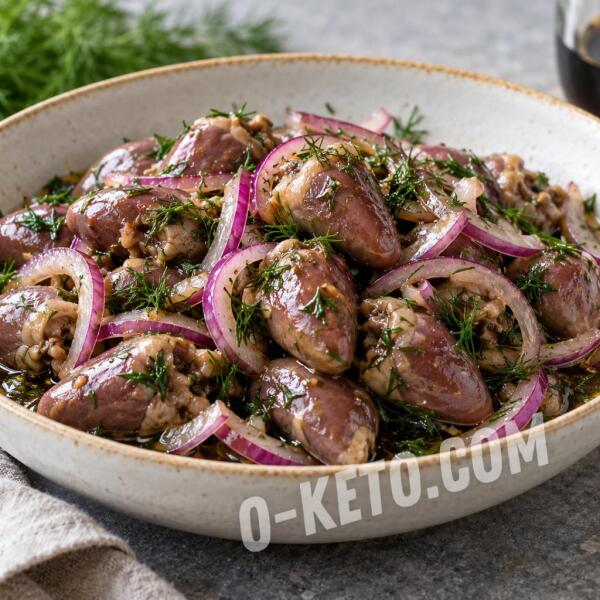 Keto recipes: Marinated Chicken Hearts with Onion and Dill