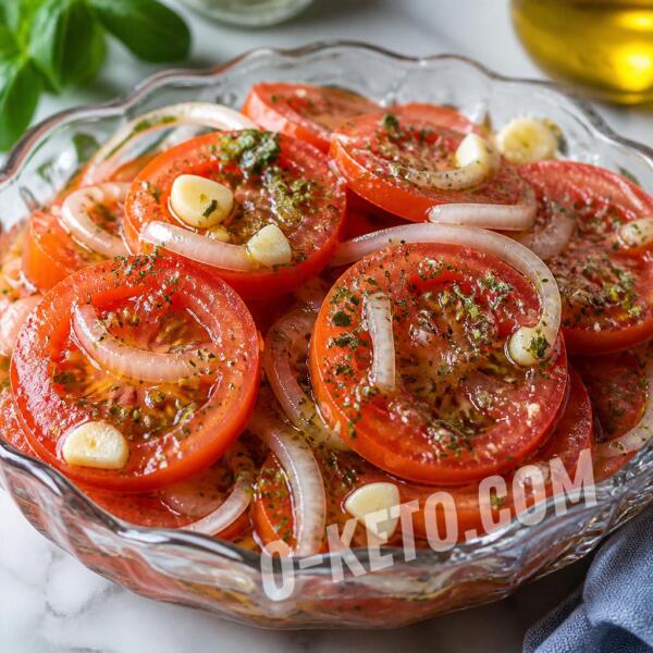 Рецепты на кето: Маринованные помидоры с луком и чесноком Рецепты на кето: Маринованные помидоры с луком и чесноком