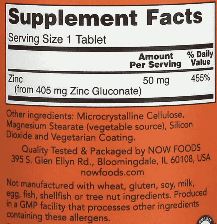 NOW Foods, Zinc, 50 mg, 250 Tablets