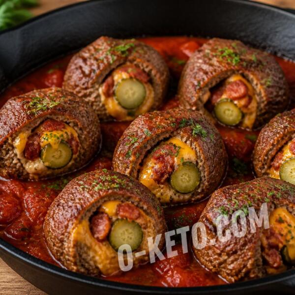 Rețete keto: Chiftele de vită umplute în sos de roșii Rețete keto: Chiftele de vită umplute în sos de roșii