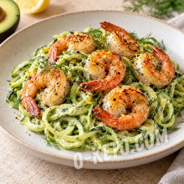 Rețete keto: Spaghete din dovlecel cu creveți și sos de avocado