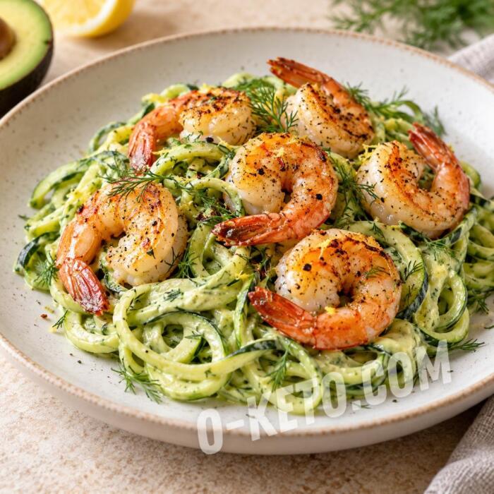 Zucchini Noodles with Shrimp and Avocado Sauce