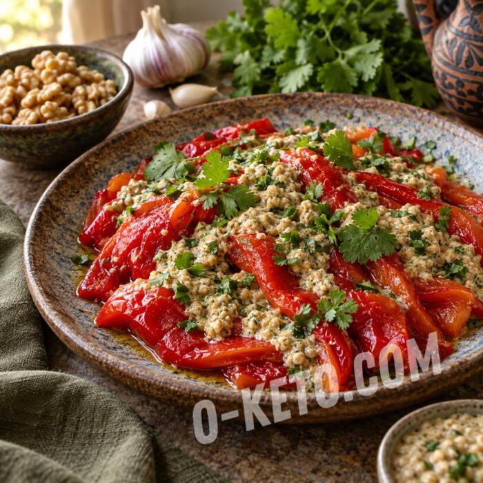 Печёный перец с орехами и чесноком Печёный перец с орехами и чесноком