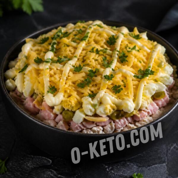 Rețete keto: Salată cu pui, șuncă și brânză Rețete keto: Salată cu pui, șuncă și brânză