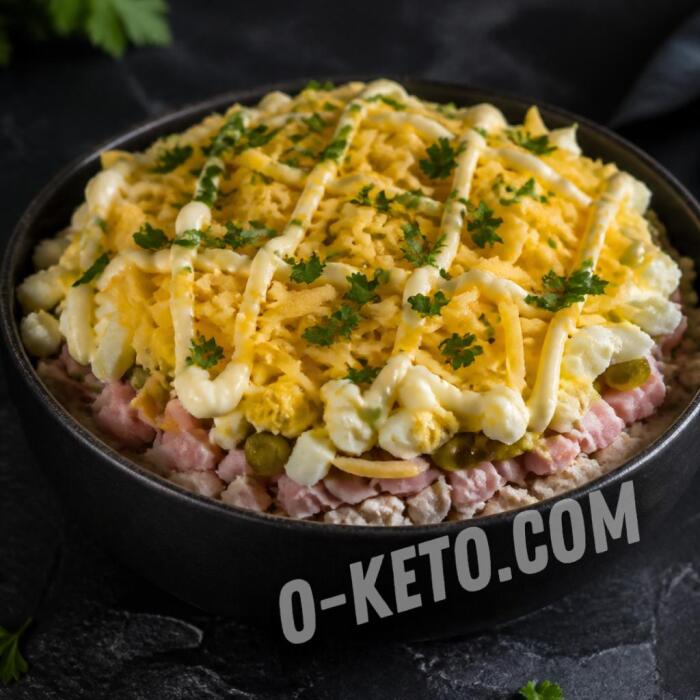 Salată cu pui, șuncă și brânză