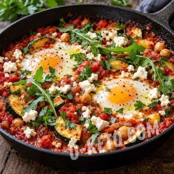 Рецепты на кето: Шакшука с кабачками, нутом и фетой Рецепты на кето: Шакшука с кабачками, нутом и фетой