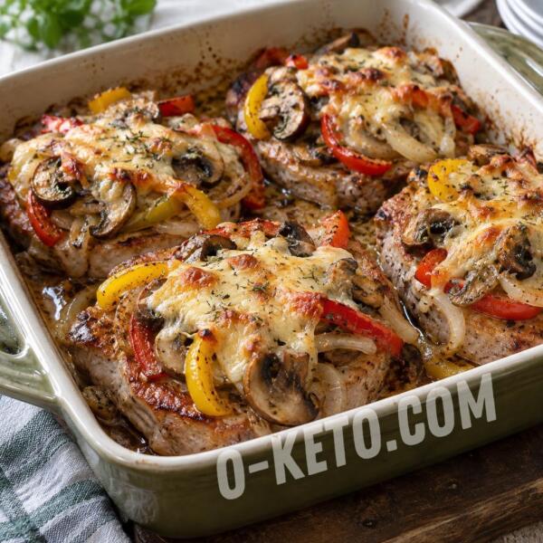 Keto recipes: Pork Chops with Mushrooms and Vegetables under a Golden Crust