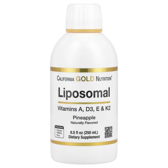 California Gold Nutrition, Liposomal Vitamin A, D3, E & K2, Pineapple, 8.5 fl oz (250 ml) California Gold Nutrition, Liposomal Vitamin A, D3, E & K2, Pineapple, 8.5 fl oz (250 ml)