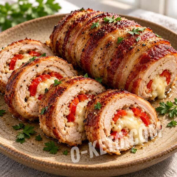 Рецепты на кето: Рулет из куриного бедра с беконом и сулугуни