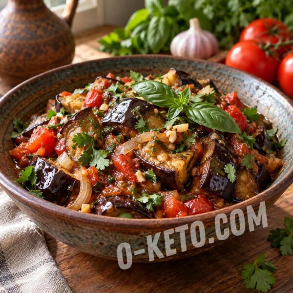 Keto recipes: Stewed Eggplant with Tomatoes and Basil Keto recipes: Stewed Eggplant with Tomatoes and Basil