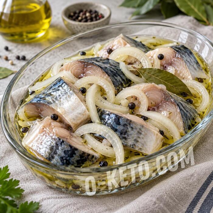 Macrou cu ceapă în saramură cu oțet și ulei Macrou cu ceapă în saramură cu oțet și ulei