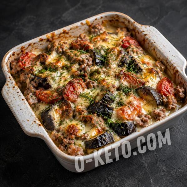 Keto recipes: Vegetable Casserole with Pork, Eggplant and Cheese Sauce