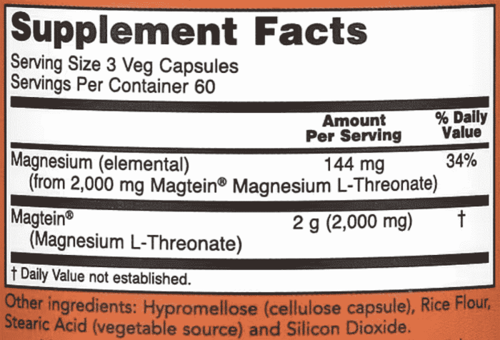 NOW-Foods,-Magtein®,-Magnesium-L-Threonate,-2,000-mg,-180-Veg-Capsules-(66.6-mg-per-Capsule)-