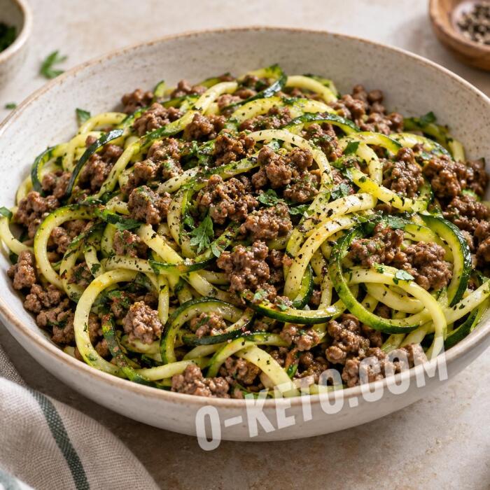 Courgette spaghetti with beef mince