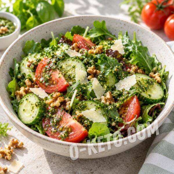 Keto recipes: Cucumber and Tomato Salad with Pesto