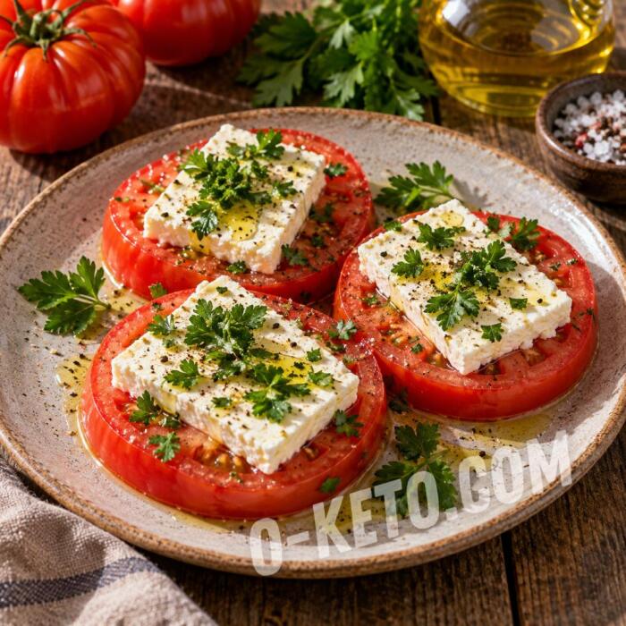 September Beefsteak Tomato and Brynza Appetizer