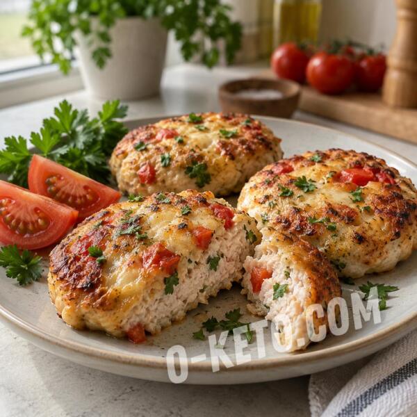 Рецепты на кето: Рубленые куриные котлеты с сыром и помидорами Рецепты на кето: Рубленые куриные котлеты с сыром и помидорами
