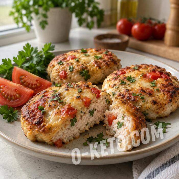 Рубленые куриные котлеты с сыром и помидорами
