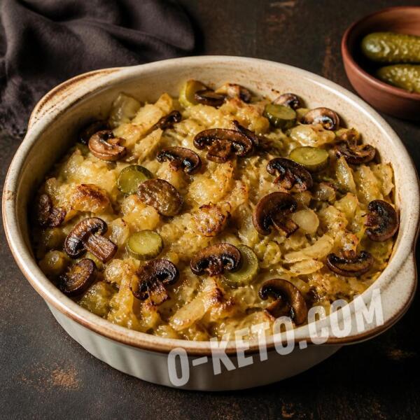 Keto recipes: Mushroom Cabbage Casserole with Pickled Cucumber