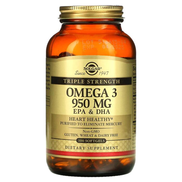 Solgar, Omega 3, EPA & DHA, Triple Strength, 950 mg, 100 Softgels Solgar, Omega 3, EPA & DHA, Triple Strength, 950 mg, 100 Softgels