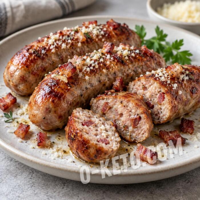 Cârnați de porc cu bacon și parmezan Cârnați de porc cu bacon și parmezan