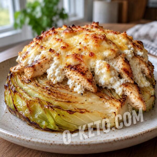 Rețete keto: Felie groasă de varză cu pui și topping de brânză de vaci