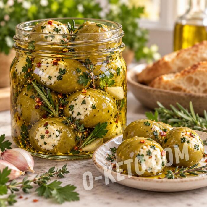 Măsline umplute cu brânză și ierburi aromatice