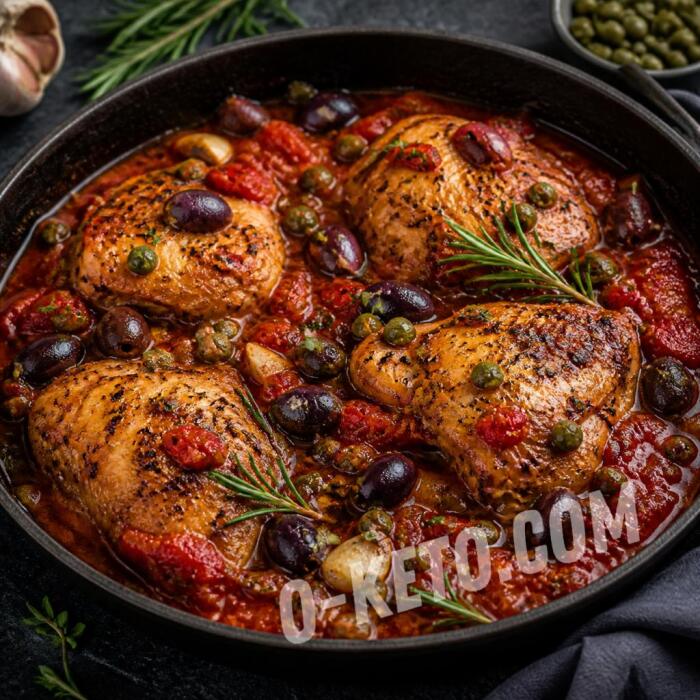 Pui în stil cacciatore cu roșii și măsline Pui în stil cacciatore cu roșii și măsline