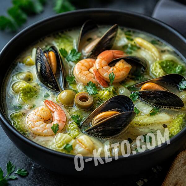 Keto recipes: Mussel Soup with Shrimp and Chinese Cabbage