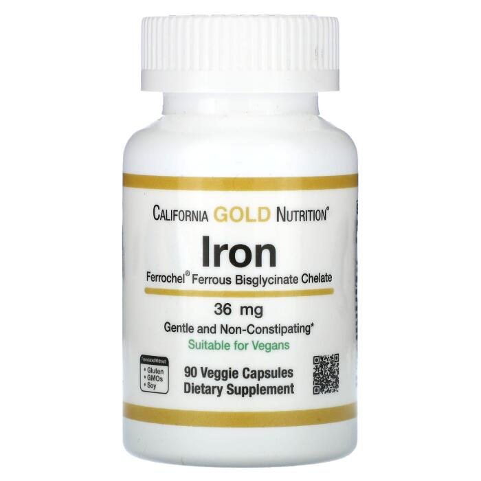 California Gold Nutrition, Ferrochel Iron (Bisglycinate), 36 mg, 90 Veggie Capsules California Gold Nutrition, Ferrochel Iron (Bisglycinate), 36 mg, 90 Veggie Capsules