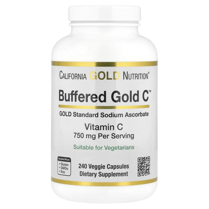 California Gold Nutrition, Buffered Gold C™, GOLD Standard Sodium Ascorbate (Vitamin C), 750 mg, 240 Veggie Capsules