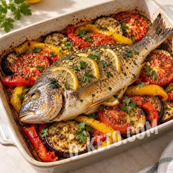 Keto recipes: Oven-Baked Dorado on a Vegetable Bed Keto recipes: Oven-Baked Dorado on a Vegetable Bed