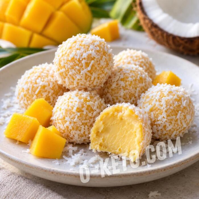 Trufe din ciocolată albă cu mango și cocos Trufe din ciocolată albă cu mango și cocos