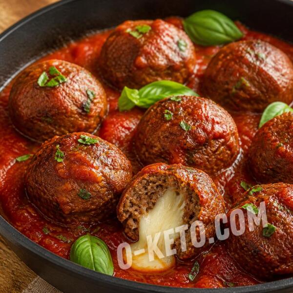 Keto recipes: Beef meatballs stuffed with mozzarella in tomato sauce