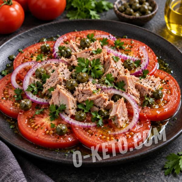 Рецепты на кето: Закуска из томатов с тунцом и каперсами