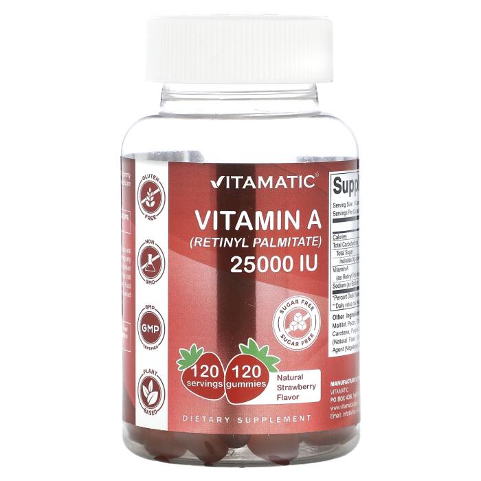 Vitamatic, Vitamin A (Retinyl Palmitate), Natural Strawberry, 25,000 IU, 120 Gummies