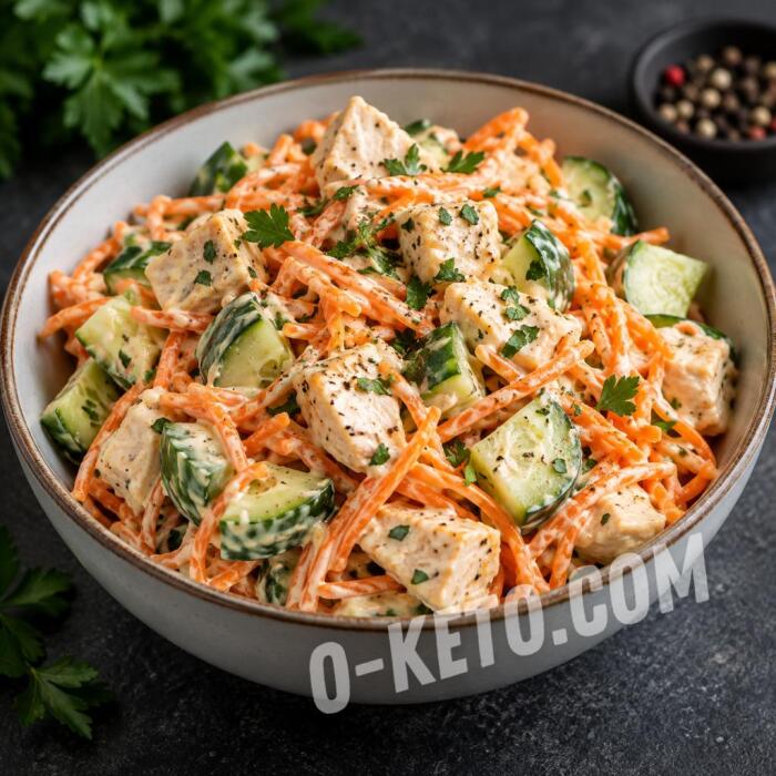 Salată proteică cu pui și morcov în stil coreean Salată proteică cu pui și morcov în stil coreean
