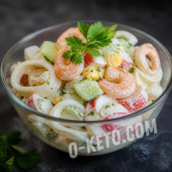 Rețete keto: Salată cu calamar, creveți și batoane de crab