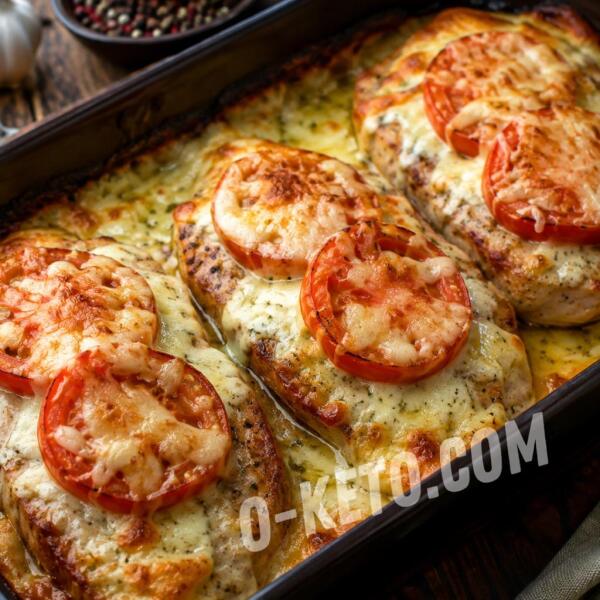 Keto recipes: Baked Pork with Tomatoes, Cheese, and Garlic Sour Cream