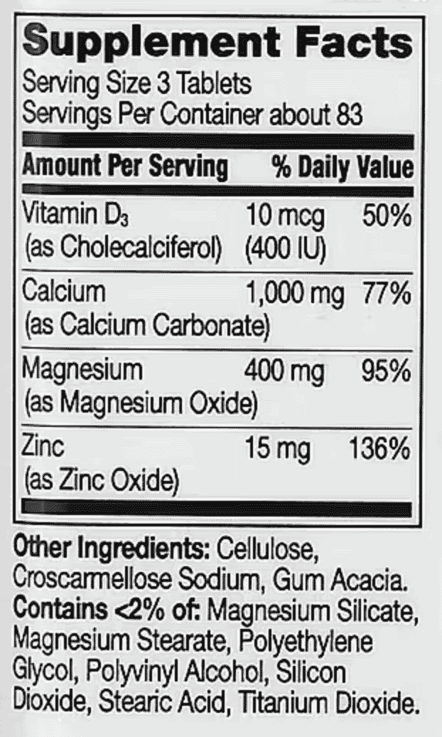 21st-Century,-Calcium-Magnesium-Zinc-+-D3,-250-Tablets