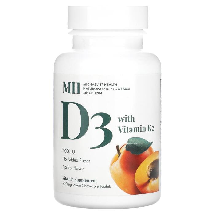 Michael’s Naturopathic, D3 with Vitamin K2, Apricot, 90 Vegetarian Chewable Tablets