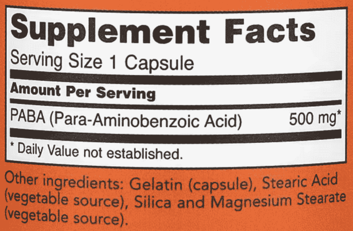 NOW-Foods,-PABA,-500-mg,-100-Capsules-