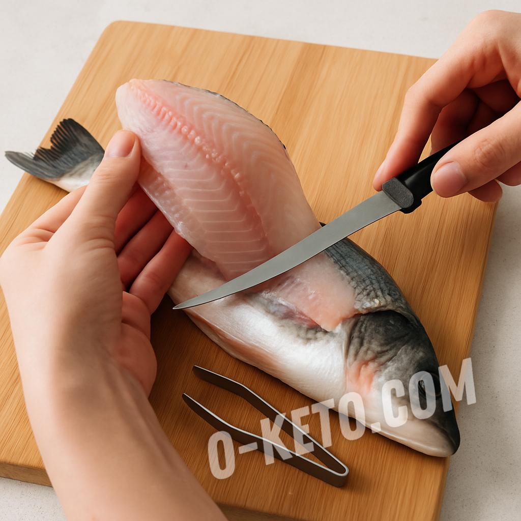 Removing the first fillet from fish