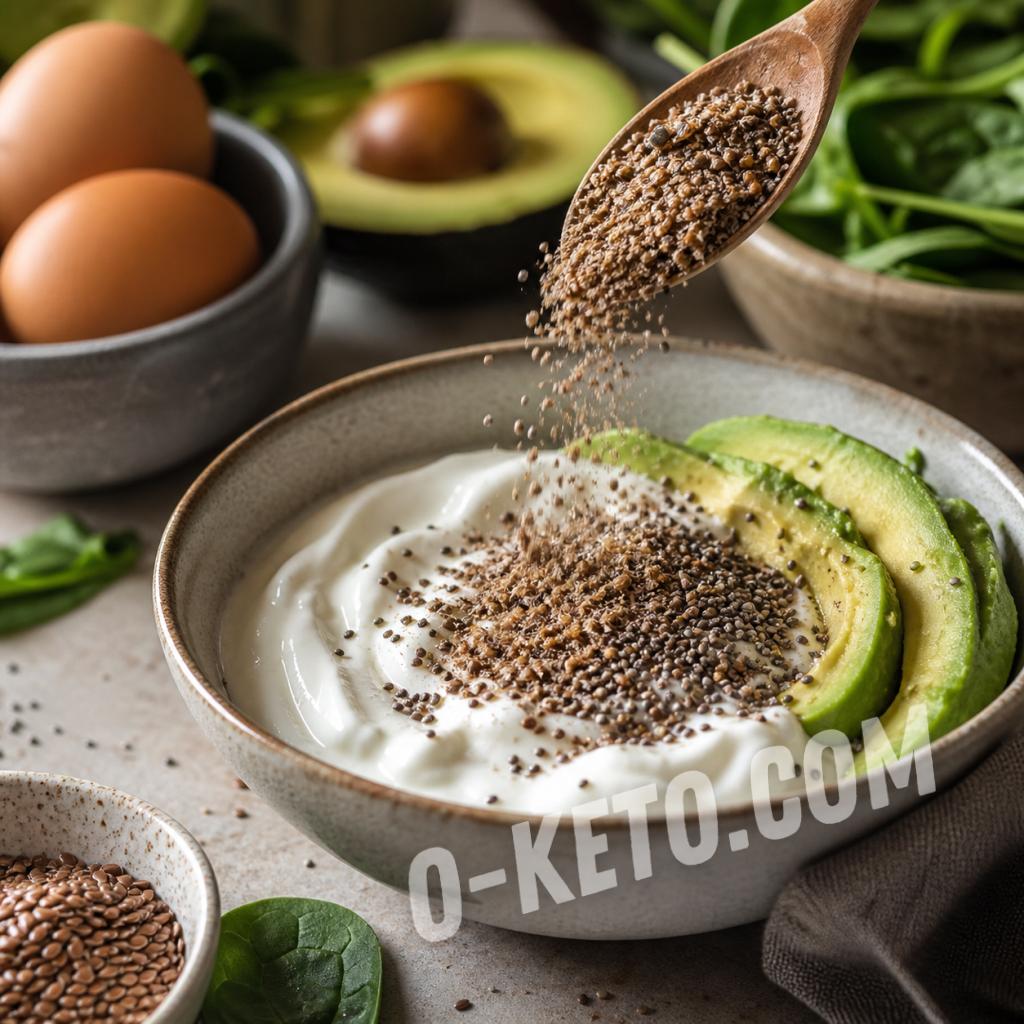 Adding ground seeds to a keto dish